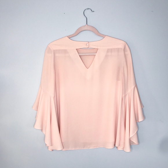 Suzy Shier Pink Blouse with Ruffle Bell Sleeves - Picture 6 of 8